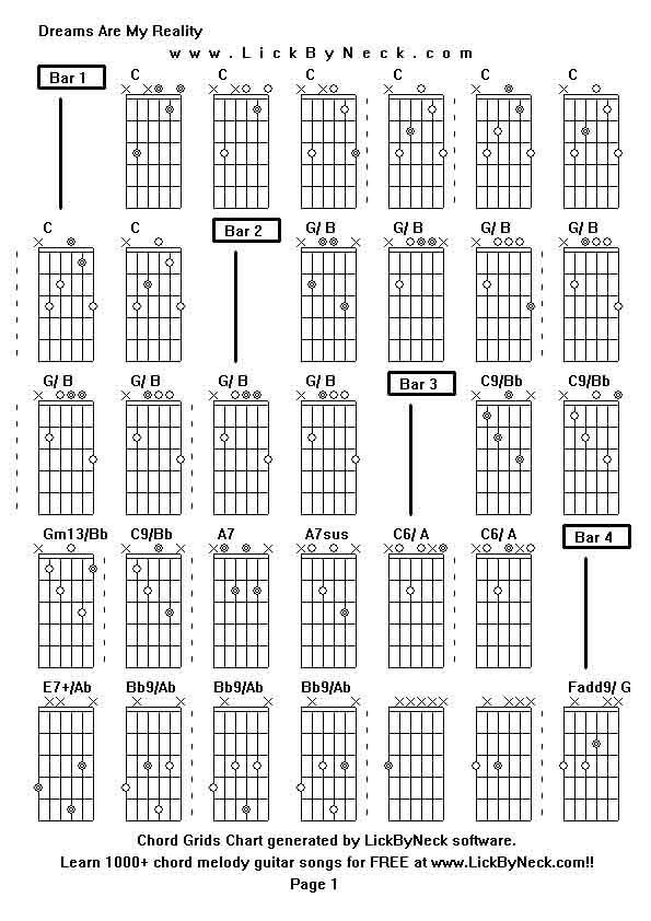 Chord Grids Chart of chord melody fingerstyle guitar song-Dreams Are My Reality,generated by LickByNeck software.
